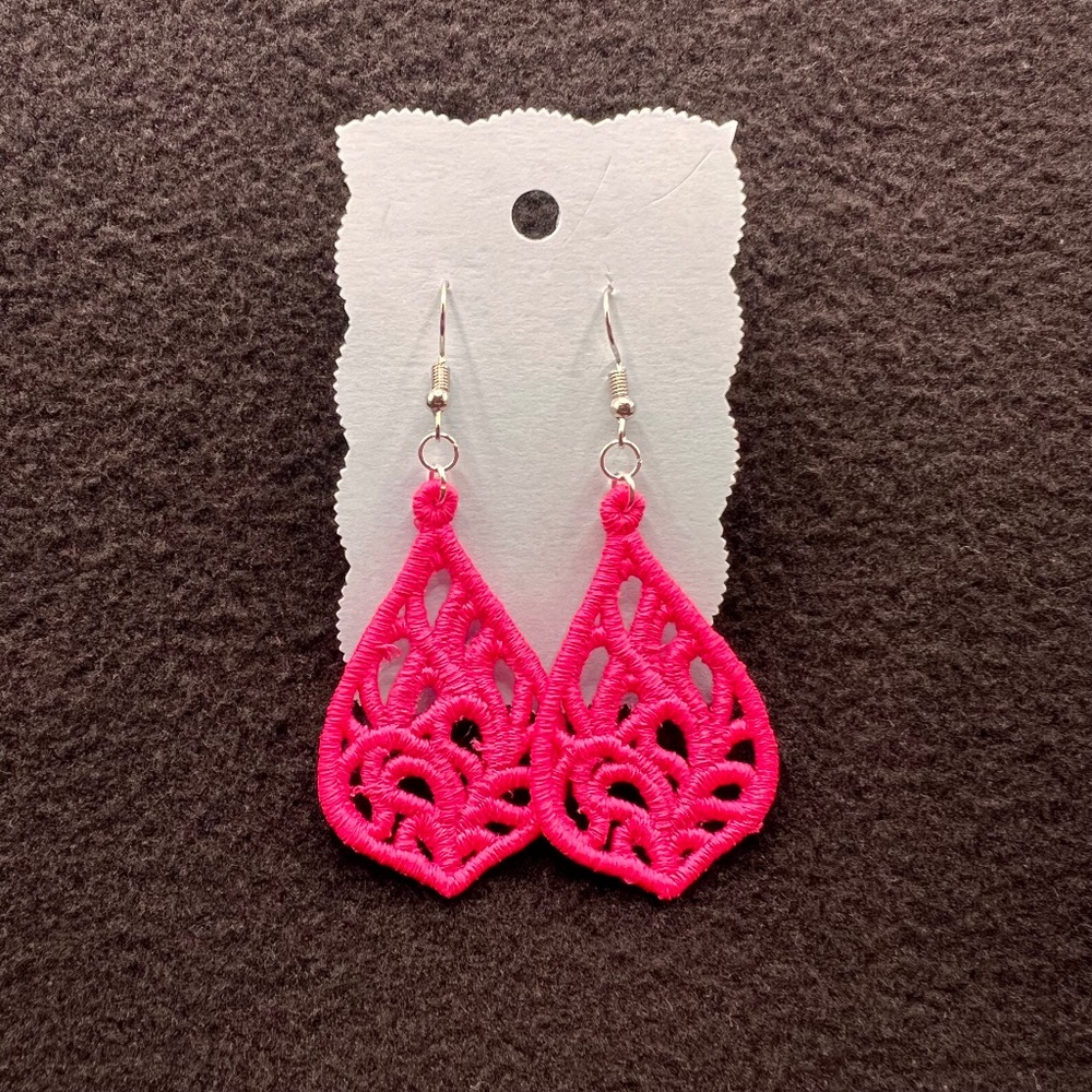 Homemade Pink With Silver Hardware Lace Teardrop Earrings
